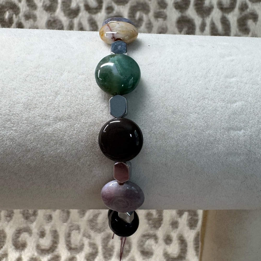 Fancy & Black Jasper Natural Crystal Gemstone Stretch Bracelet